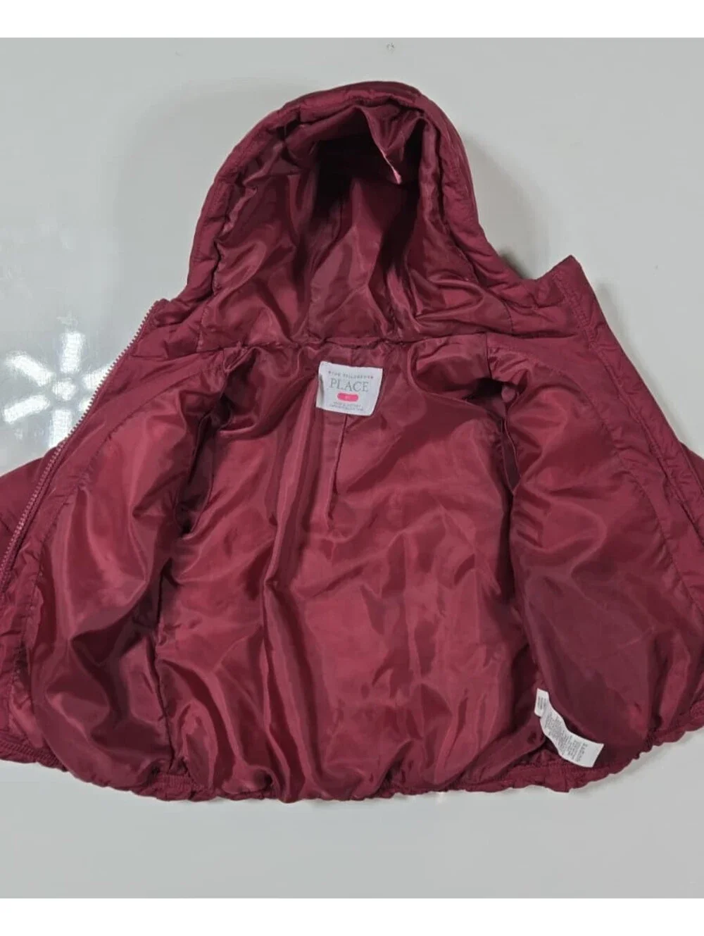 Children’s Place Puffer Jacket – Maroon Hooded Size 3T